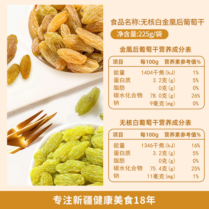 楼兰蜜语 金凰后葡萄干 225g*4袋 12.9元