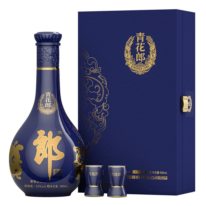 郎酒 青花郎单瓶礼盒 53度酱香型高度白酒礼盒年货节过年送礼礼盒 53度 500mL