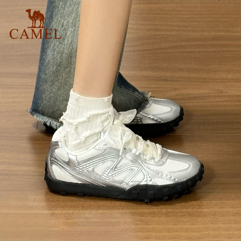 88VIP：骆驼 薄底鞋流光2025春运动鞋女鞋防滑休闲板鞋银色复古德训鞋 121元