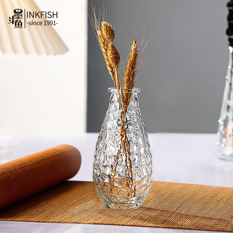 墨斗鱼 透明玻璃花瓶摆件创意简约客厅插花茶几家居餐厅装饰花器水纹款 