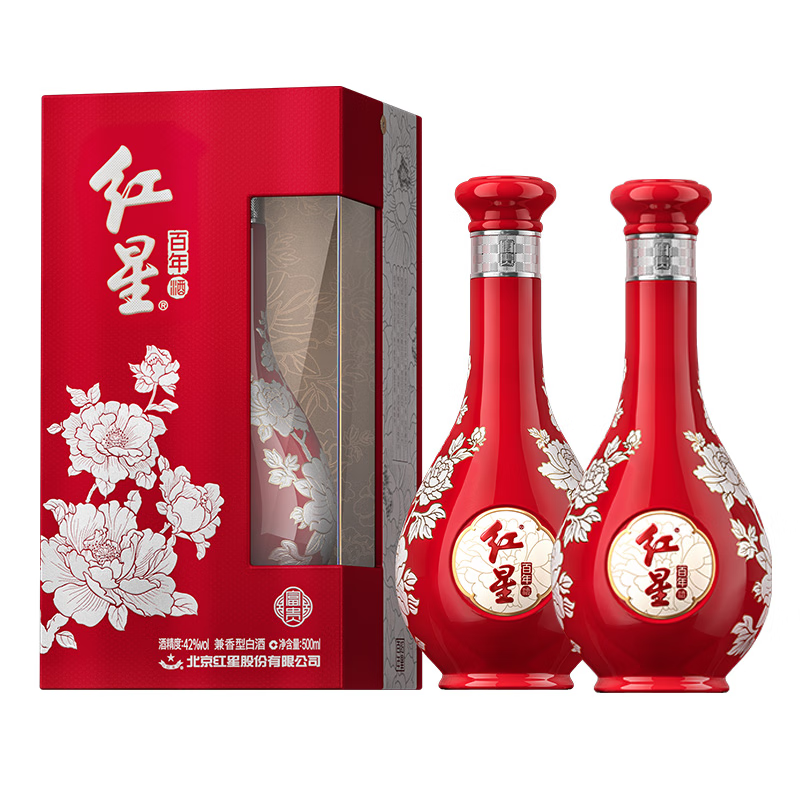 红星 二锅头富贵花开 百年酒 兼香型白酒 42度500ml *2双支装 211.64元