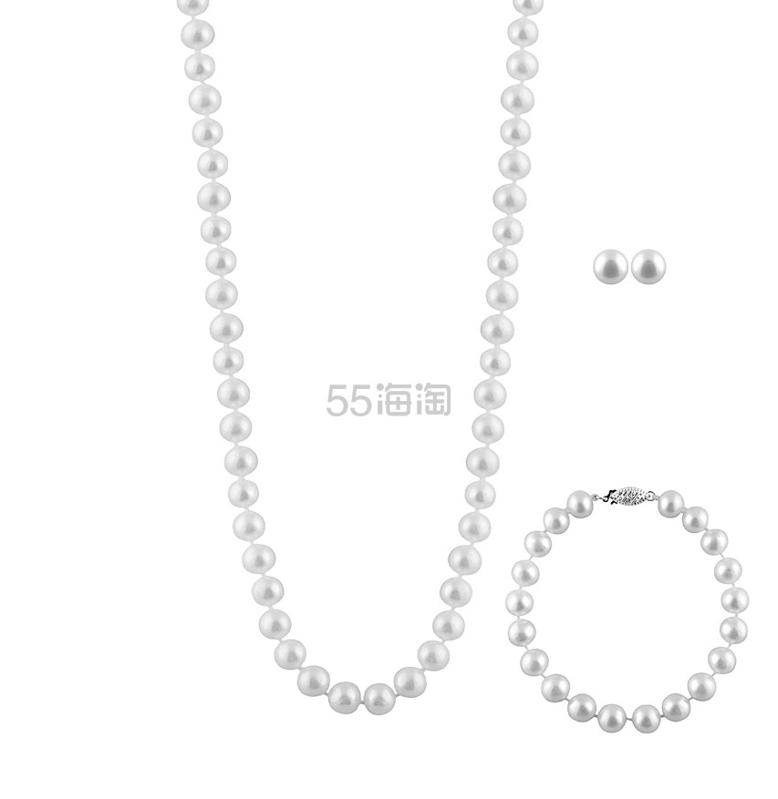 Splendid Pearls Silver 7-7.5mm 淡水珍珠饰品三件套