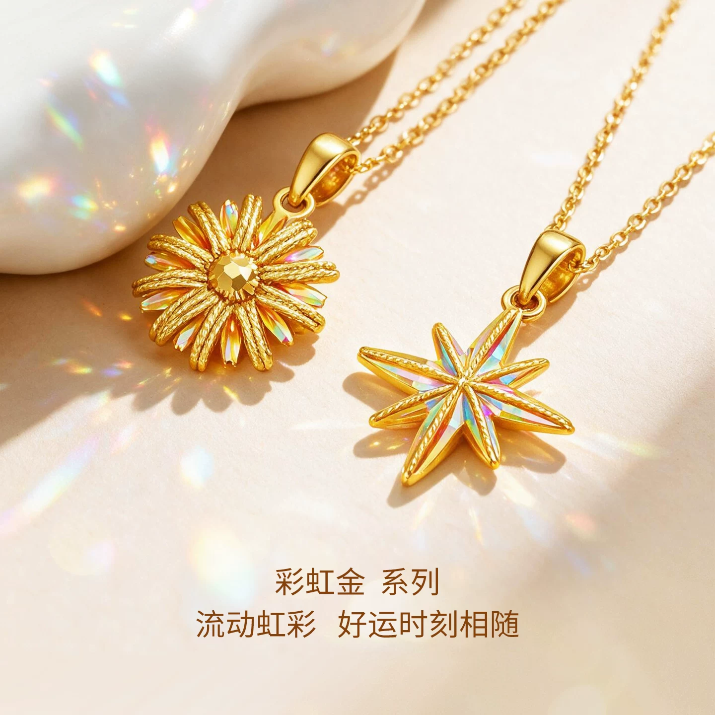 潮宏基 彩虹金幻彩八芒星黄金吊坠 1089.25元 - 线报酷