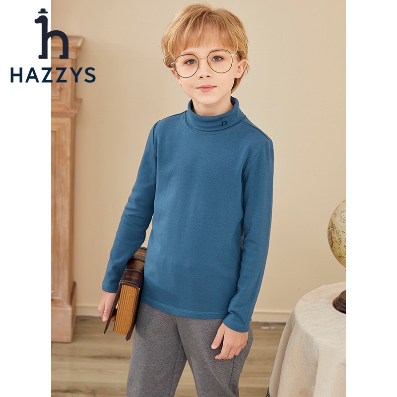 HAZZYS 哈吉斯 品牌童装男女童秋纯色打底衫简约舒适百搭半高领打底衫 姜黄 