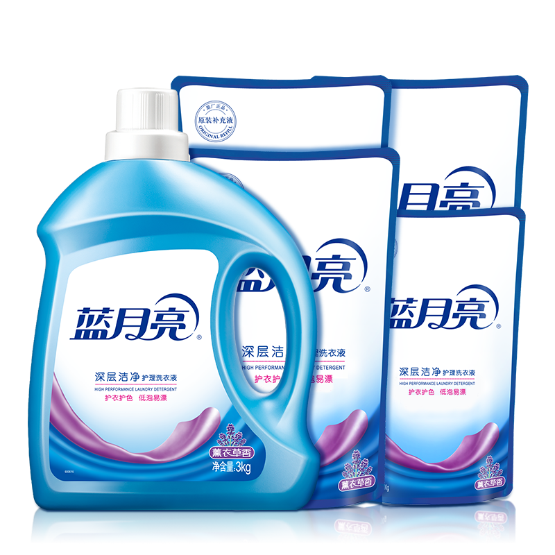 双11狂欢、蓝月亮 深层洁净洗衣液 薰衣草香 6.5kg/箱 *2件 （3kg瓶+1kg*3袋+500g