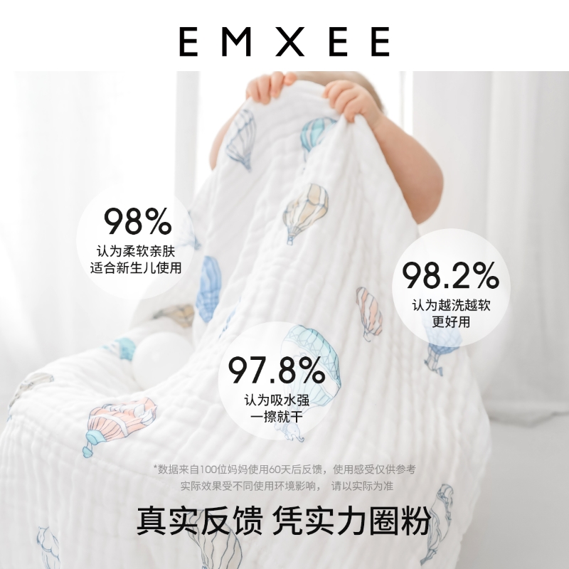 88VIP：EMXEE 嫚熙 婴儿纱布浴巾纯棉宝宝新生儿童超软斗篷款洗澡包被 119.51元