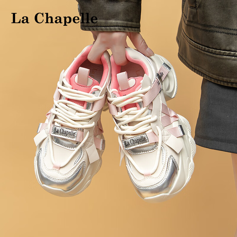 La Chapelle 女鞋厚底增高老爹鞋女小众设计感休闲潮鞋ins运动鞋 白色 119元（