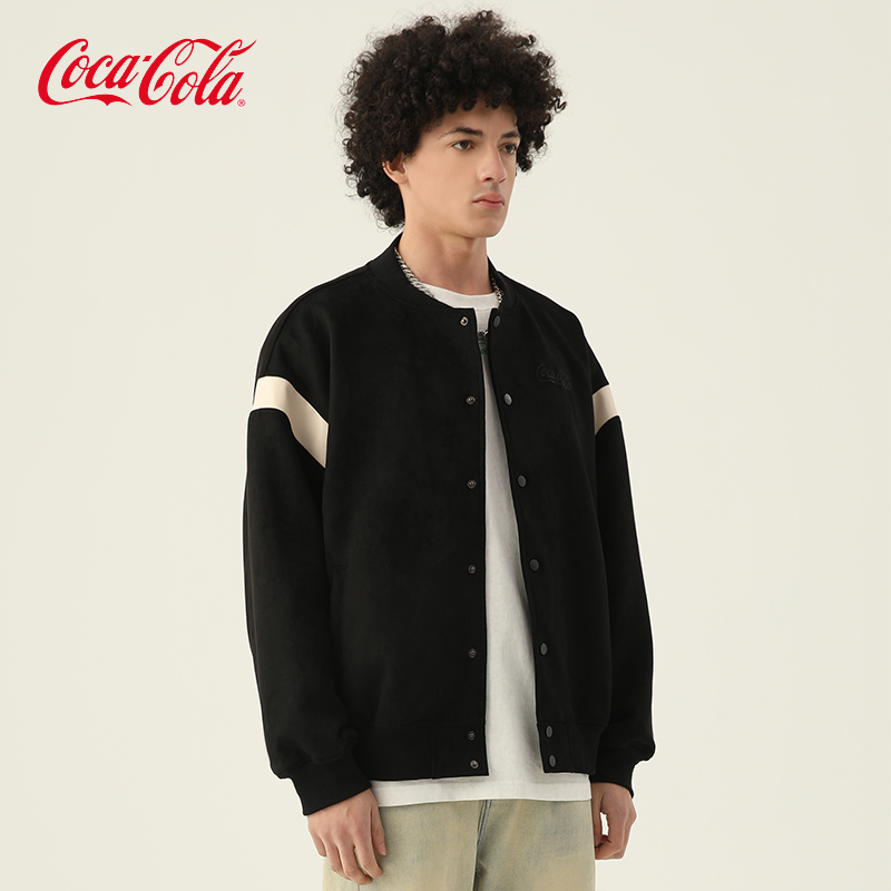 Coca-Cola 可口可乐 麂皮绒外套男春秋美式棒球服休闲宽松情侣夹克 255.55元（