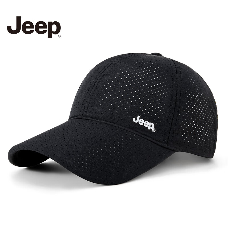 Jeep 帽子男棒球帽夏季网眼速干遮阳帽男女士鸭舌帽登山太阳帽 玄青黑 超透
