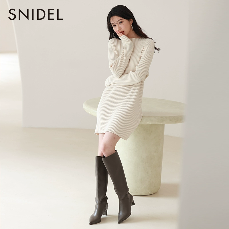 SNIDEL 2023秋季新品女士羊毛罗纹纯色长袖针织连衣裙SWNO234017 396.9