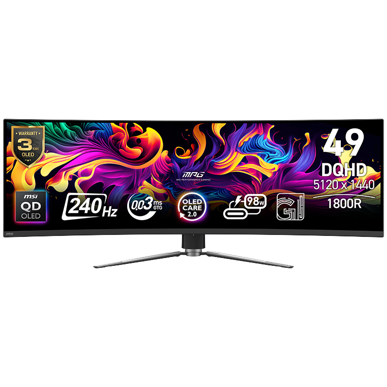 微星 MPG 491CQPX 49英寸 OLED 1800R 显示器（5120×1440、240Hz、HDR400 True Black、Type-C 9