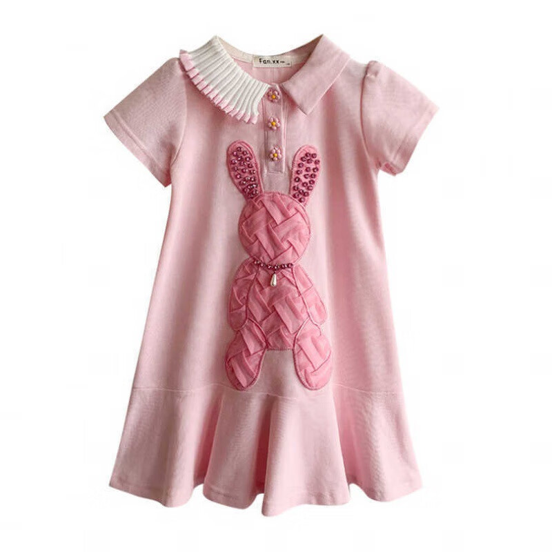 夏季连衣裙新款韩版短袖Polo领a字裙时尚公主裙子 粉红色 130cm 59.8元(需用券)
