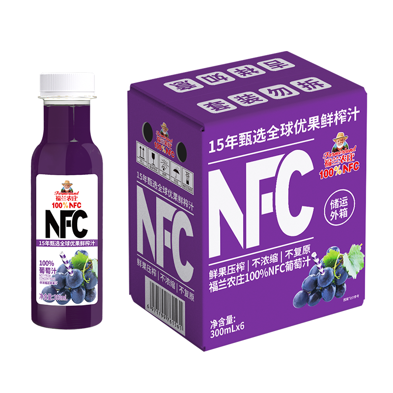 88VIP：福兰农庄 Farmerland NFC100%葡萄汁 300ml*6瓶 18.91元（需用券）