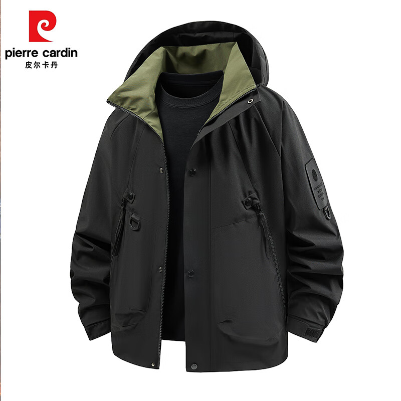 pierre cardin 皮尔·卡丹 户外冲锋外套男春秋防泼水夹克衣 黑色 XJ-8858 ￥74.9