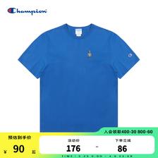 Champion 冠军短袖t恤男夏日多巴胺美式复古图案刺绣纯色运动休闲 蓝色 M 65.76
