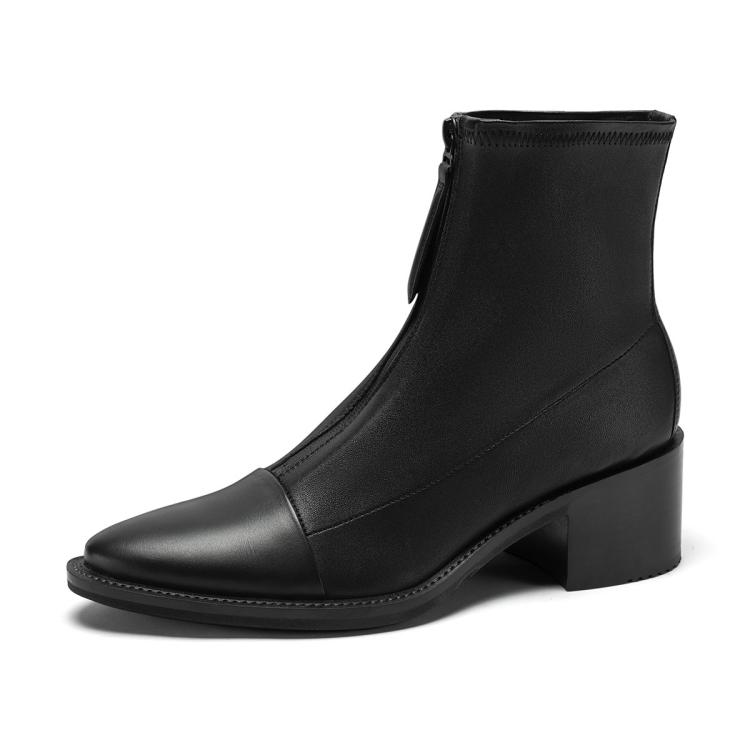 ecco 前置拉链粗跟皮靴短靴时装靴女靴 型塑212333 767.2元