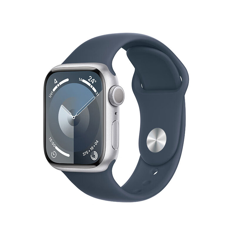 需抢券：Apple/苹果 Watch Series 9 智能手表GPS款41毫米银色铝金属表壳 风暴蓝色