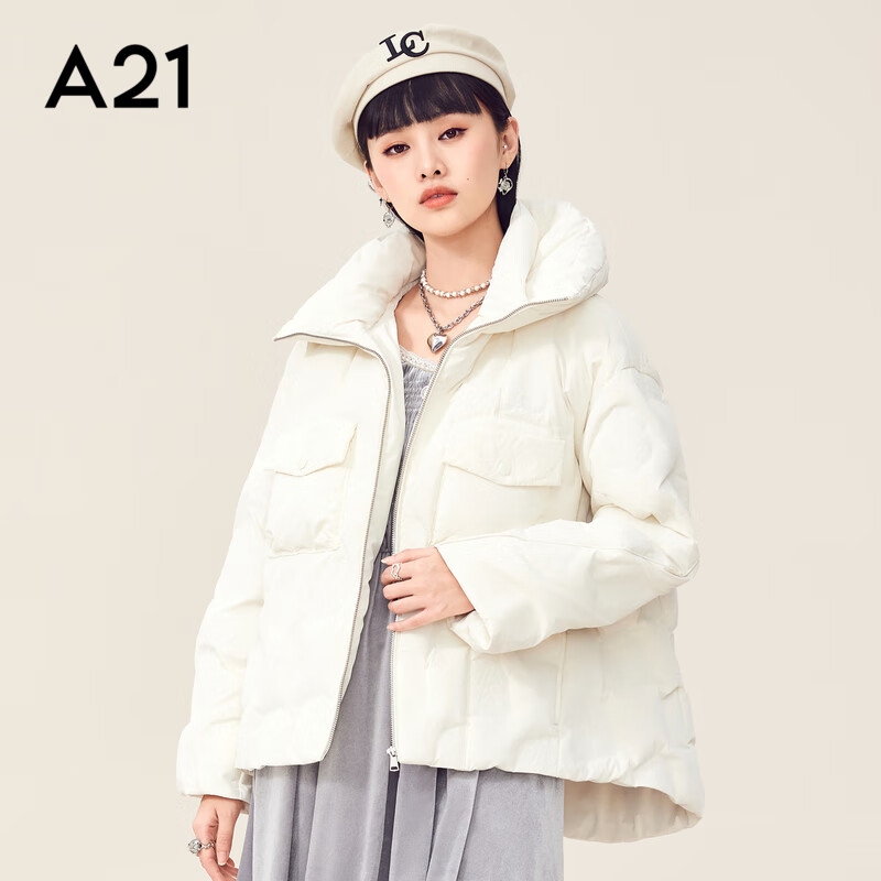 A21 女装宽松立领加厚短款羽绒服外套秋冬小众时尚外套 米杏 L 135元（需用