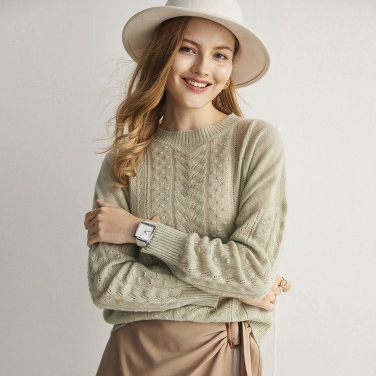 年货大集：帕罗 镂空绞花设计淑女宽松气质针织羊绒衫女 362元