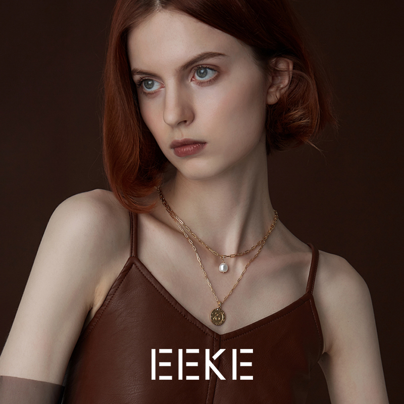 EEKE 珍珠项链女纯银锁骨链小众设计感巴洛克吊坠新款轻奢颈链 46.77元（需