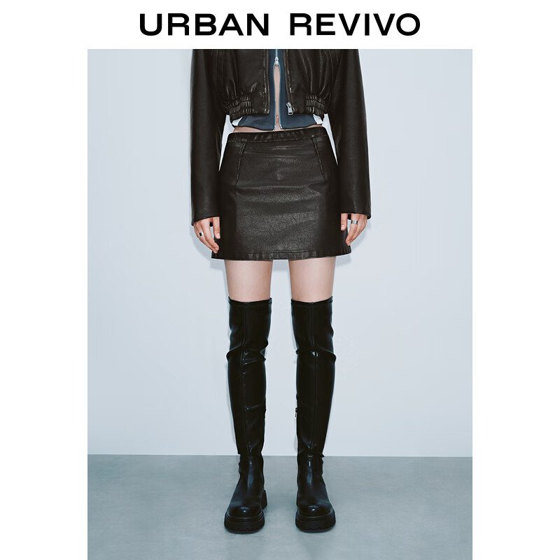 URBAN REVIVO UR2024秋冬女装美式复古机车风百搭短款PU半裙UYV540011 正黑 XXS 279元