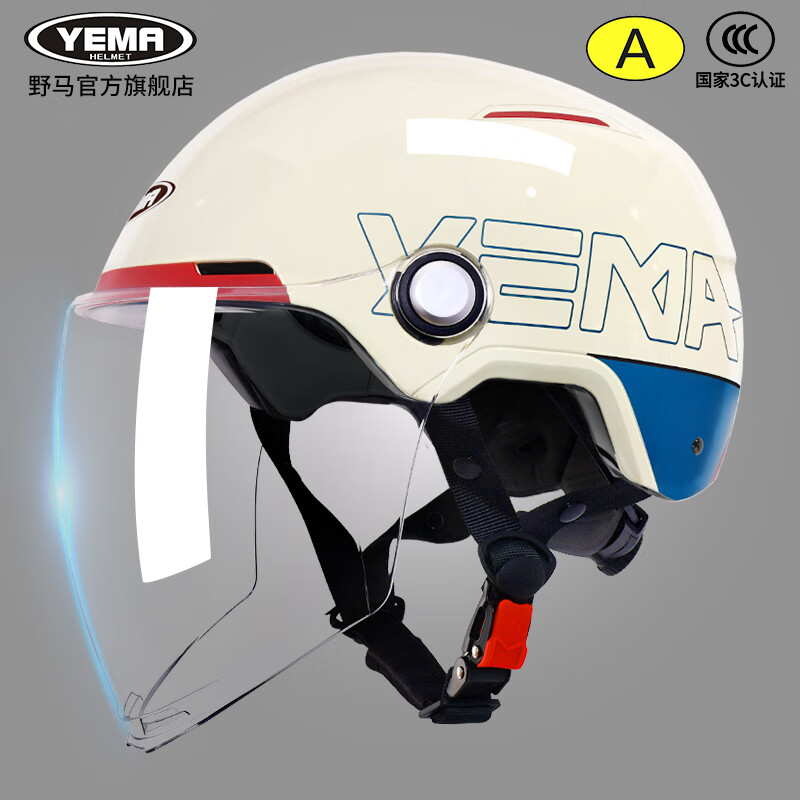 YEMA 野马 头盔电动车新国标3C认证男女士夏季半盔国标成人摩托电瓶车防晒