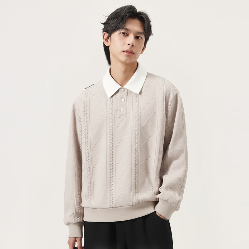 gxgjeans 男装撞色休闲翻领卫衣 米色 139元（需用券）