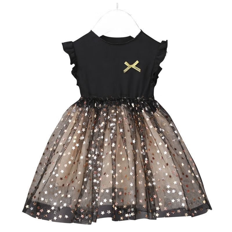 夏季新款韩版蓬蓬裙洋气星星网纱公主裙 黑色 80cm 19.8元（需用券）