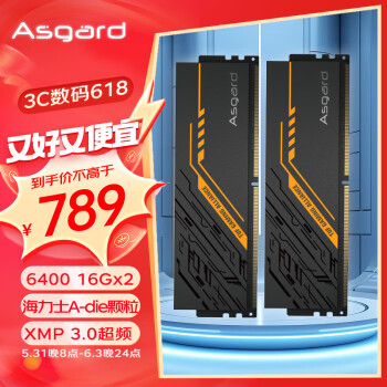 Asgard 阿斯加特 金伦加&TUF DDR5 6400MHz 台式机内存 马甲条 黑色 32GB 16GBx2 C32 ￥7