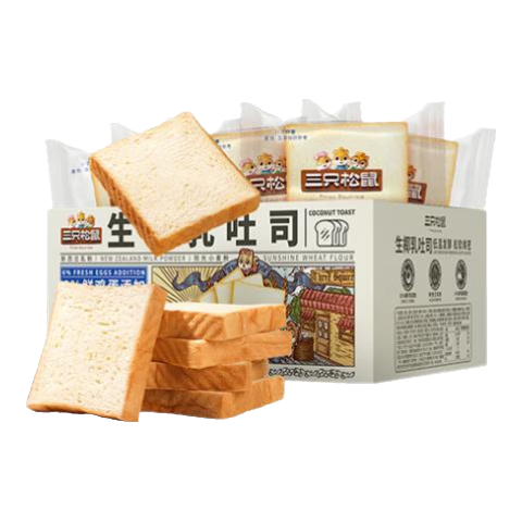 PLUS会员、需弹券：三只松鼠 早餐生椰乳吐司面包 520g 整箱装 10.16元包邮（