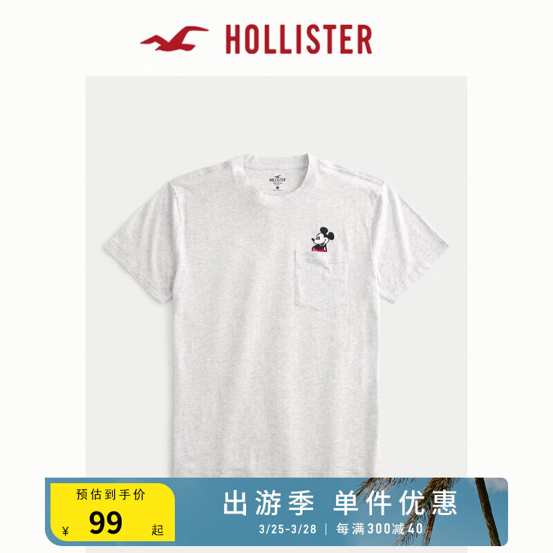 HOLLISTER 24春夏宽松米老鼠图案短袖T恤 男女装 357379-1 浅麻灰色 XXL (185/124A) 99.
