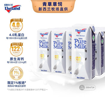 Theland 纽仕兰 4.0蛋白质高钙全脂纯牛奶新西兰进口 250ml*24盒 ￥78