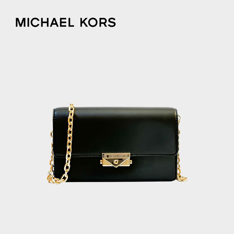 MICHAEL KORS 迈克·科尔斯 MK女包Cece系列金色锁扣翻盖单肩斜挎法棍包黑色35R3GO