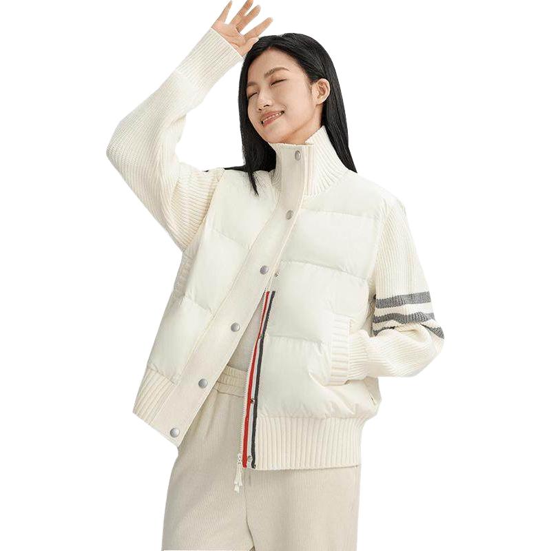鸭鸭羽绒服 90+鸭鸭针织拼接修身羽绒服女2025秋冬气质短款轻薄修身保暖外