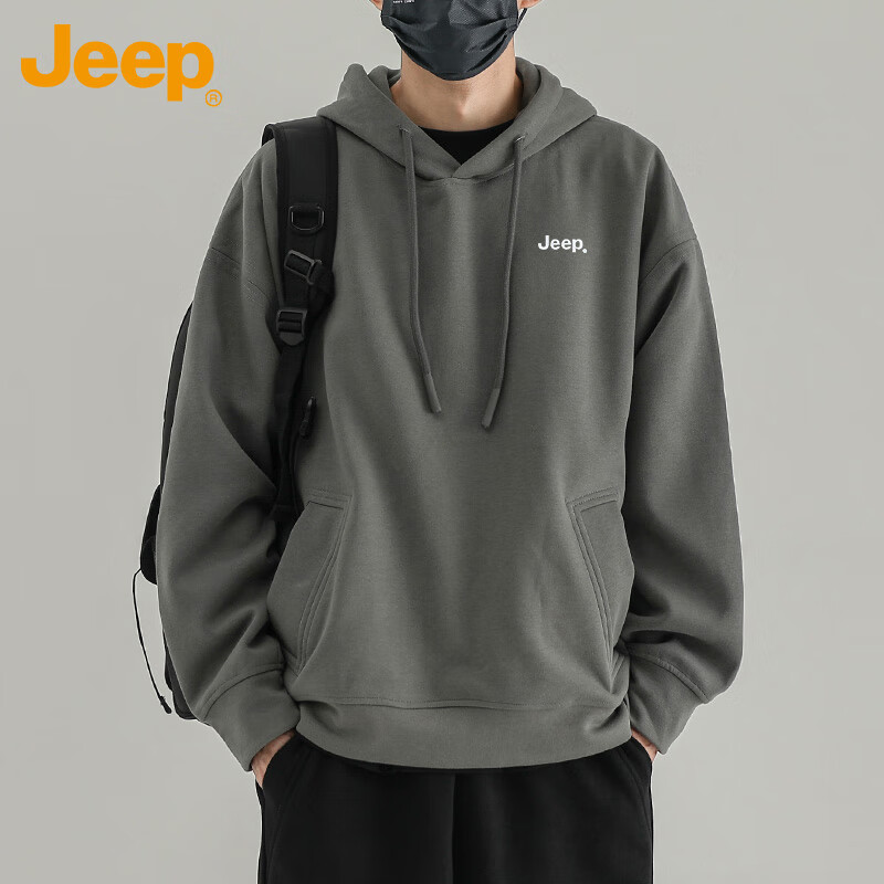 Jeep 卫衣男秋冬季连帽宽松男士长袖T恤上衣服男装 火山灰 L 128元