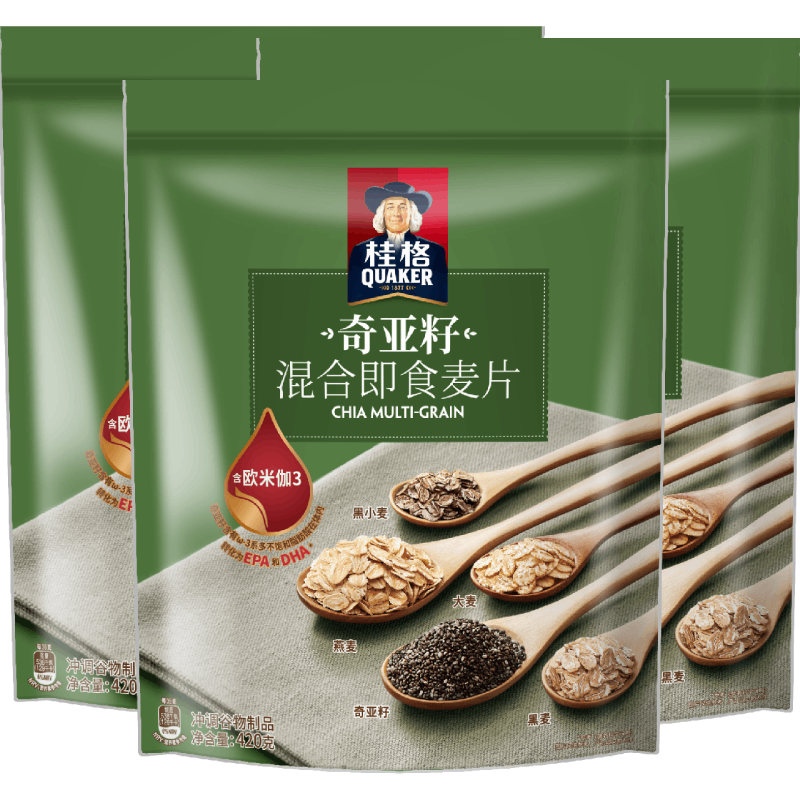 88VIP：桂格 即食奇亚籽混合麦片420g*3袋 27.5元（需用券）