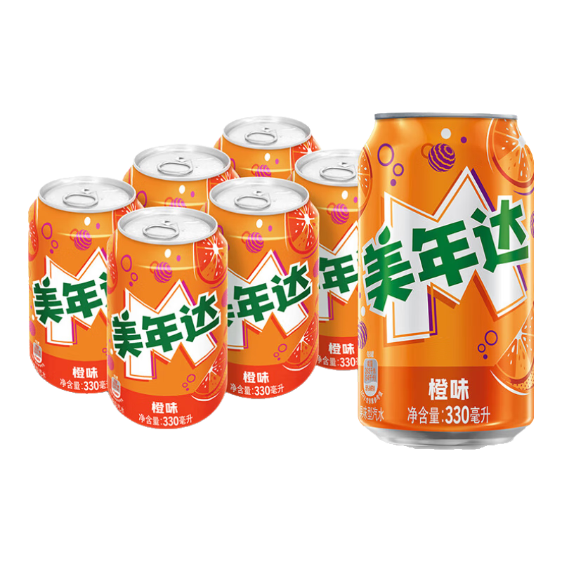 PLUS会员：百事可乐 美年达 Mirinda 橙味 可乐 碳酸饮料 330ml*6听 9.9元（需换购