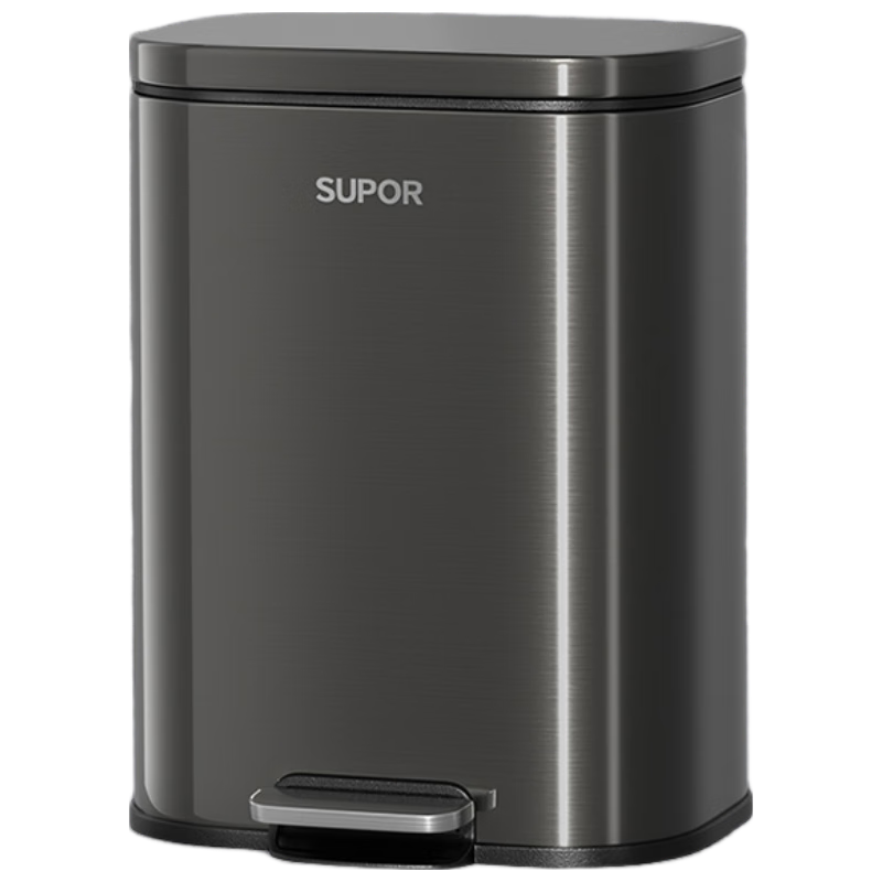 苏泊尔 家用脚踏不锈钢垃圾桶轻奢风卧室客厅厨房垃圾桶碳钢黑12L 122.05元