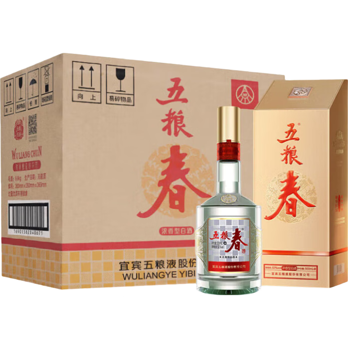 plus会员：五粮液股份 五粮春 第二代 浓香型白酒 52度 500ml*6瓶 整箱装 1247.4