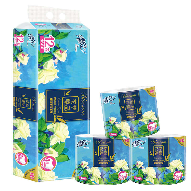 Breeze 清风 花萃臻品 卷纸 4层140g12卷 13.56元