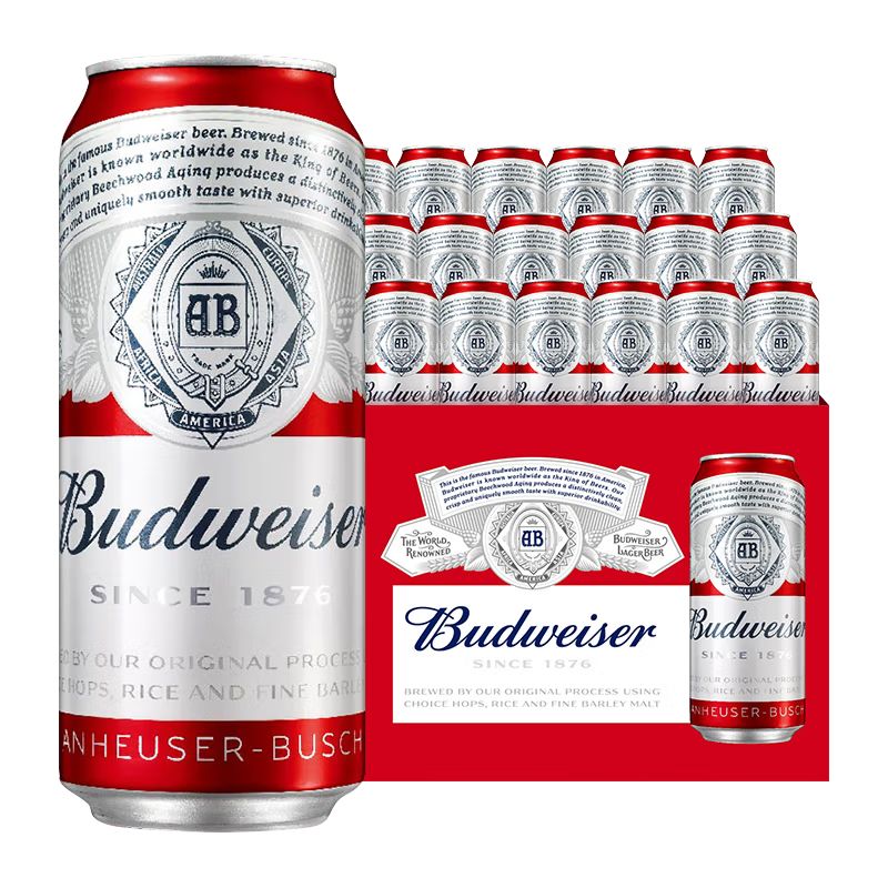 PLUS会员：Budweiser 百威 TOP淡色拉格 450ml*18听 80.3元（需买2件，需凑单，共173.