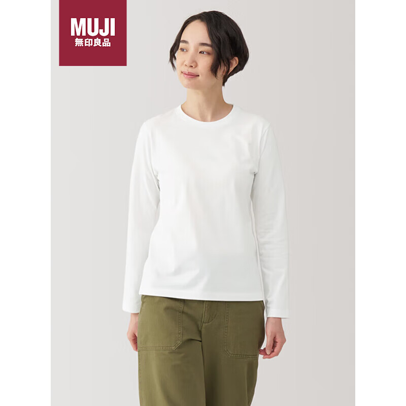 MUJI 無印良品 无印良品（MUJI）女式 天竺编织长袖T恤上衣打底衫 白色 78元