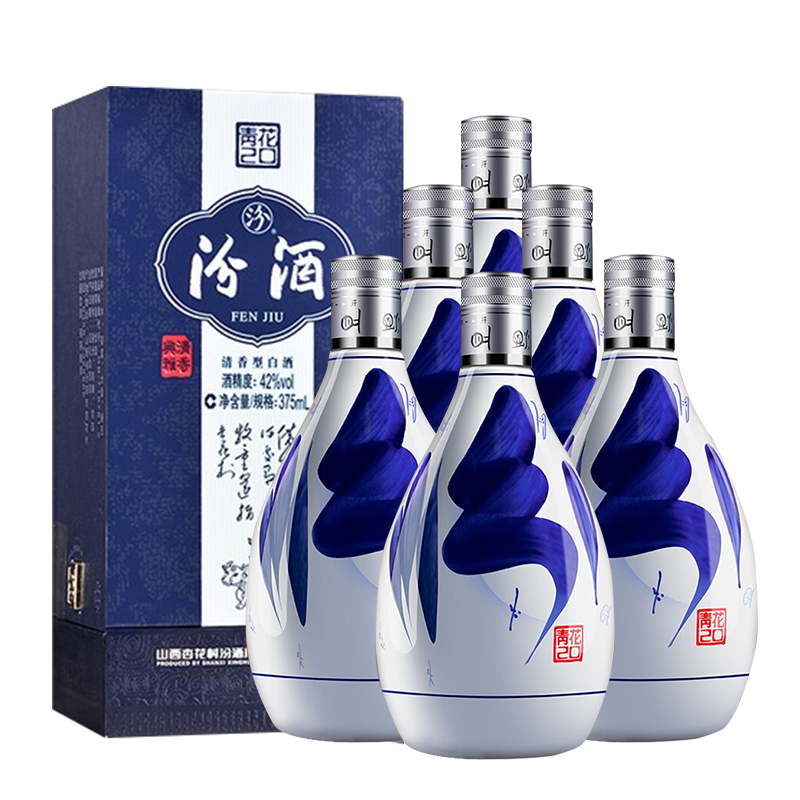 plus会员：汾酒 青花20 清香型白酒 42度375ml*6瓶 1861.29元（需领券）