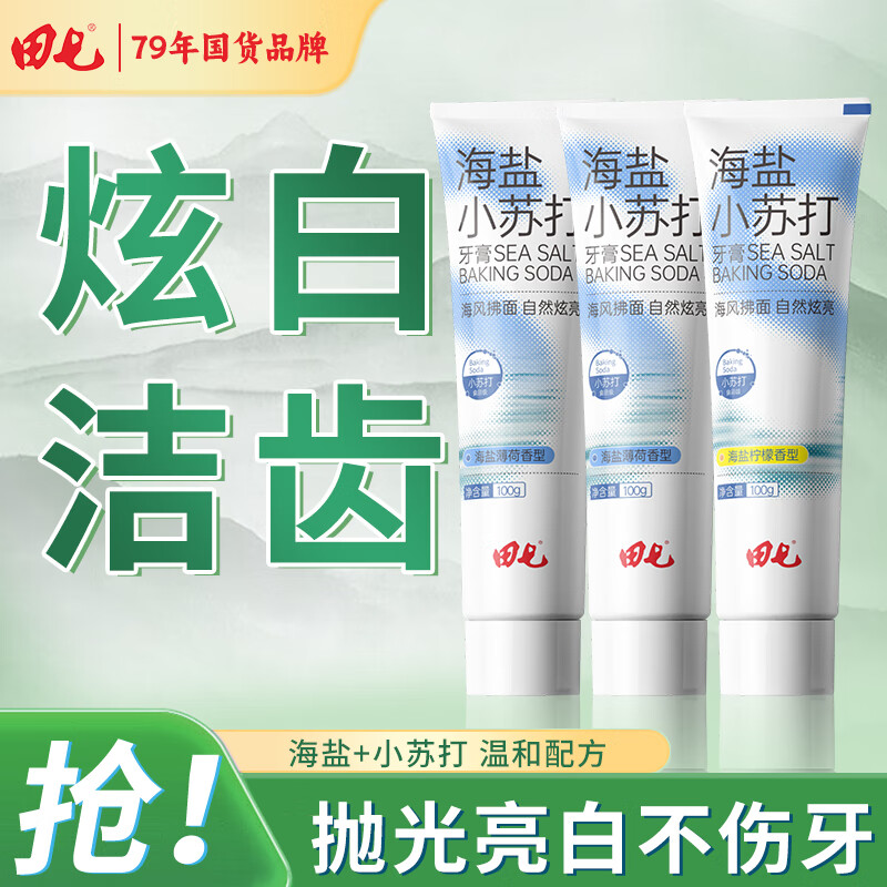 田七田七口气清新牙膏120g薄荷清洁口腔护龈家庭装 海盐薄荷100g*2+海盐柠檬1