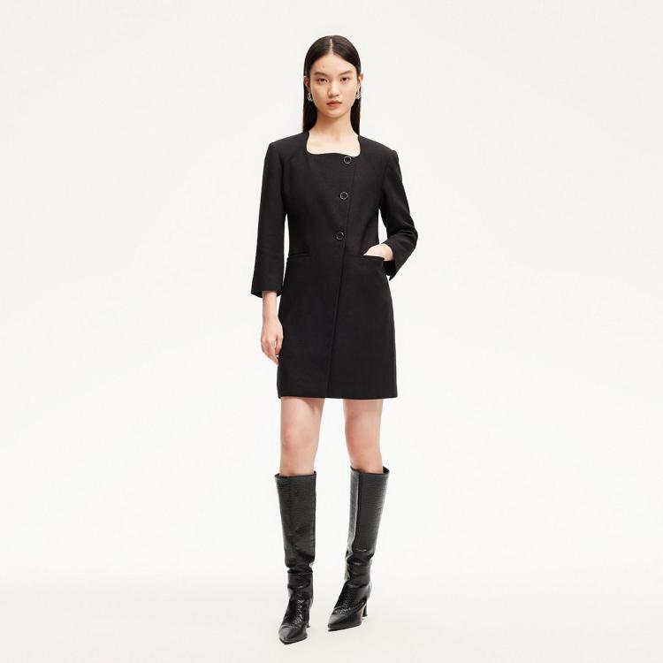 VERO MODA 连衣裙女秋冬方领垫肩西装裙七分袖干练通勤专柜同款 235元