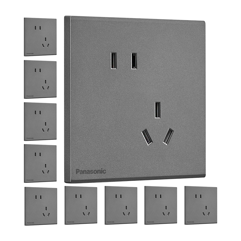 双11狂欢、plus：Panasonic 松下 WMWX123MBH 悦畔系列86型斜位二三极斜五孔插座 淡
