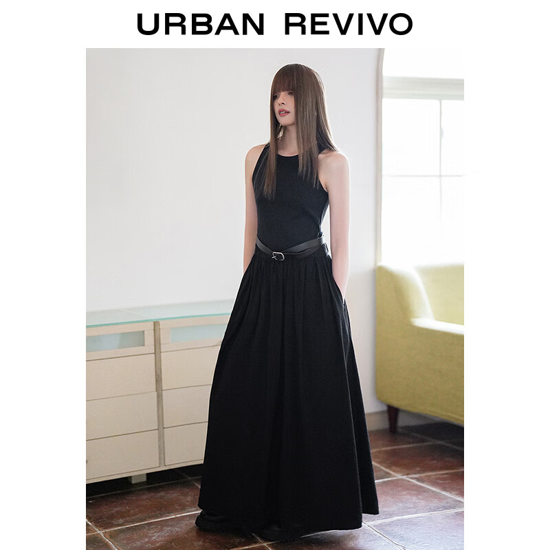 URBAN REVIVO UR2024夏季女装时髦高街拼接腰带设计感A型连衣裙UWJ740011 正黑 255元