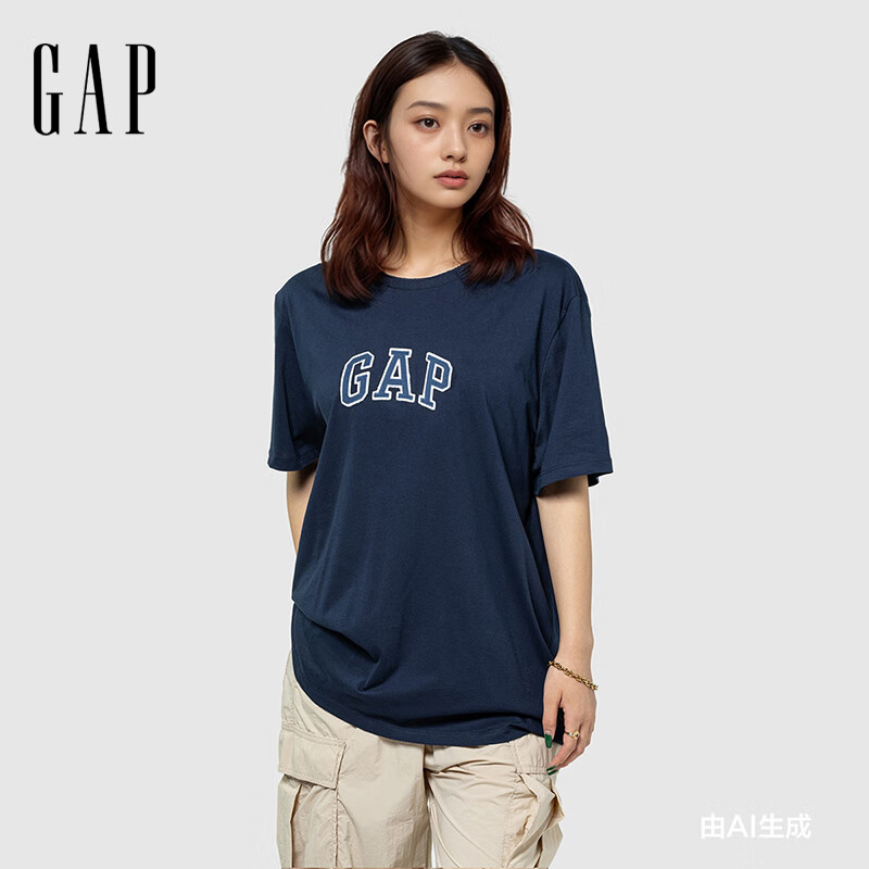 Gap 男女装2025春季纯棉字母logo短袖T恤常规上衣美版570044 海军蓝 S 59元(需用券)