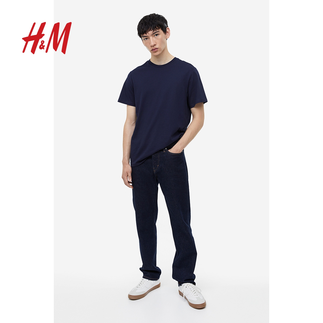 H&M HM男装T恤23冬季纯棉舒适修身圆领男士短袖纯色打底衫0685816 36元