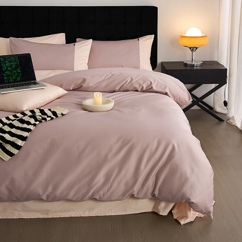 AIDLI 100支新疆长绒棉贡缎纯色四件套床上用品双人被套床单套件 花蜜紫 200*2